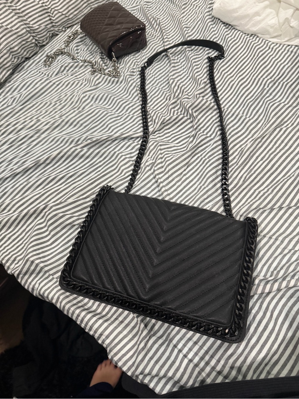 Aldo Black Quilted Chevron Chain Crossbody Bag